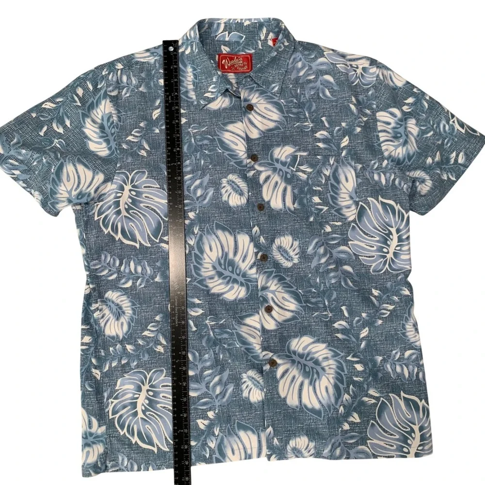Woody's Retro Lounge Mens XL Hawaiian Shirt Blue‎ Floral Tropical Button Up